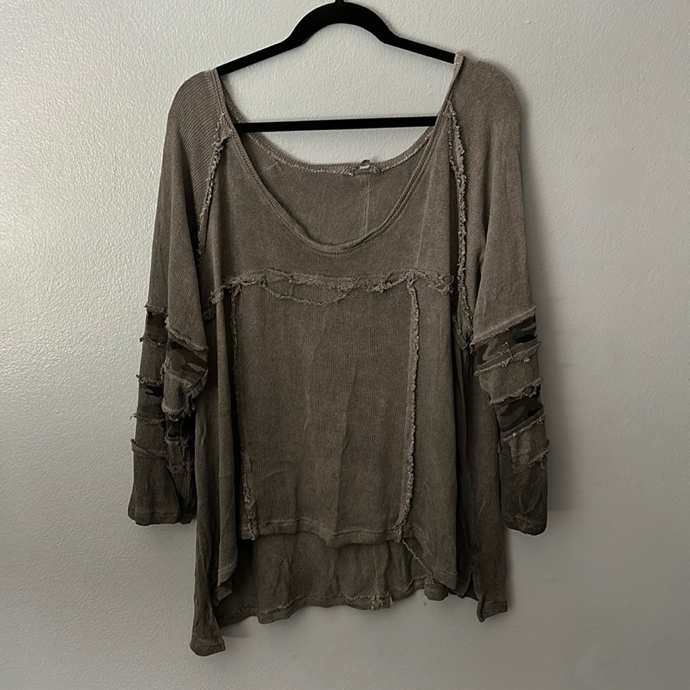 Gray long sleeve shirt with camo